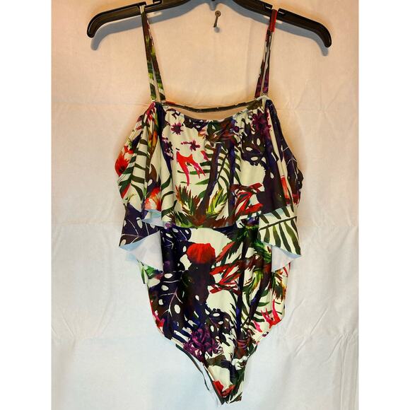 Women's Plus 20 W NWOT Swim Suit Bathing Suit Tropical Off Shoulder Swim Wear - Picture 2 of 4